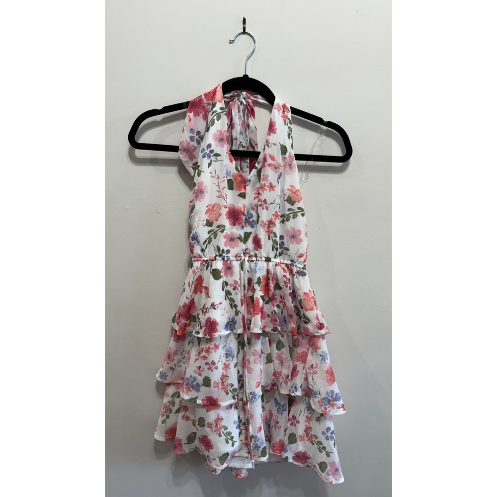 Altar'd State Floral Tiered Ruffle Halter Dress Pink Red Blue White Mini